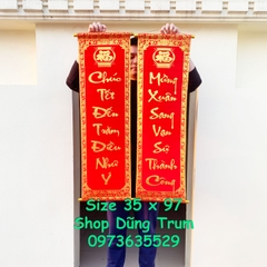 1 cặp câu đối đỏ, cặp liễn chữ vàng Vạn Sự Như ý (Chúc Tết Đến Trăm Điều Như Ý - Mừng Xuân Sang Vạn Sự Thành Công)