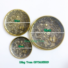 Đĩa xin đài Âm Dương bằng đồng khắc Long Phụng Ngũ Phúc cực đẹp