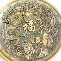 Đĩa xin đài Âm Dương bằng đồng khắc Long Phụng Ngũ Phúc cực đẹp