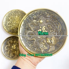 Đĩa xin đài Âm Dương bằng đồng khắc Long Phụng Ngũ Phúc cực đẹp