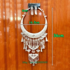 Kiềng hầu đồng tua dài kèm 2 bông tai, vòng cổ dân tộc mặt dây chuyền DT008