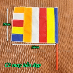Cờ Phật Giáo cầm tay vải phi bóng bền đẹp