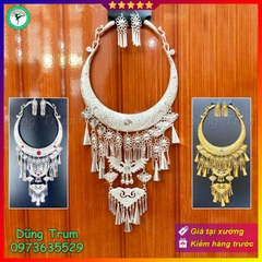 Kiềng hầu đồng tua dài kèm 2 bông tai, vòng cổ dân tộc mặt dây chuyền DT008