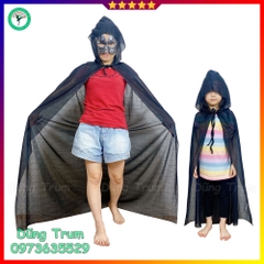 Áo choàng đen có mũ hóa trang phù thủy Halloween ma cà rồng kinh dị