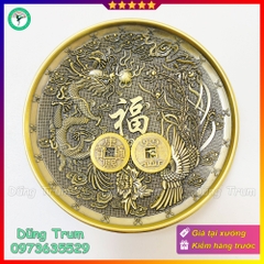 Đĩa xin đài Âm Dương bằng đồng khắc Long Phụng Ngũ Phúc cực đẹp