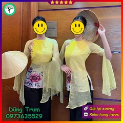 Áo bà ba họa tiết in hoa phối màu vàng siêu đẹp