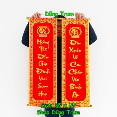 [CHUẨN ĐẸP] 1 đôi câu đối đỏ, cặp liễn trang trí Tết chất nhung kích thước chuẩn số đẹp thần tài 79cm, 97cm