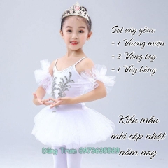 Váy Múa Bale Trắng Siêu Xinh Cho Bé, Váy Múa Thiên Nga Cho Lớp Đội Nhóm Biểu Diễn