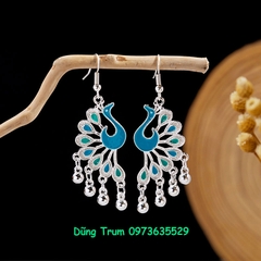 Bông tai dài họa tiết chim công phong cách Bohemian, khuyên tai dài cổ trang C872
