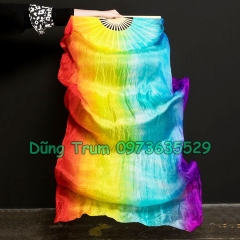 Quạt múa 7 màu dải dài 1m8 nan tre vải lụa mềm mại cực đẹp