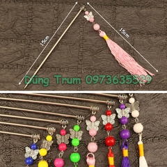 Trâm cài tua rua cổ trang hầu đồng trang trí đủ màu