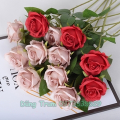 Hoa Hồng Giả Trang Trí Cắm Lọ Hoa Chất Liệu Vải Lụa Thân Lõi Sắt Bọc Nhựa