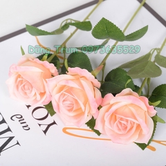 Hoa Hồng Giả Trang Trí Cắm Lọ Hoa Chất Liệu Vải Lụa Thân Lõi Sắt Bọc Nhựa