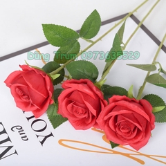 Hoa Hồng Giả Trang Trí Cắm Lọ Hoa Chất Liệu Vải Lụa Thân Lõi Sắt Bọc Nhựa