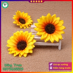 Đầu bông Hoa hướng dương đường kính 11cm vải lụa trang trí cắm hoa