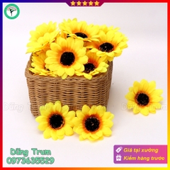 Hoa hướng dương đầu bông đường kính 7cm vải lụa trang trí phụ kiện