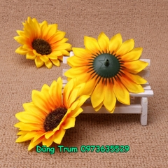 Đầu bông Hoa hướng dương đường kính 11cm vải lụa trang trí cắm hoa