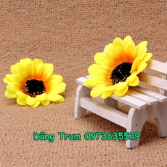 Hoa hướng dương đầu bông đường kính 7cm vải lụa trang trí phụ kiện