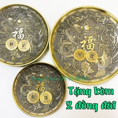 Đĩa xin đài Âm Dương bằng đồng khắc Long Phụng Ngũ Phúc cực đẹp