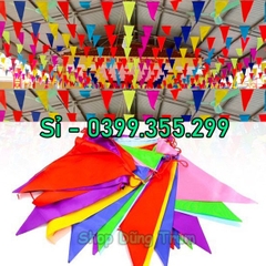 Cờ dây tam giác 10m, cờ đuôi nheo treo trang trí chất liệu vải phi bóng