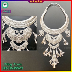 Vòng cổ dân tộc màu bạc họa tiết đôi chim công, kiềng cổ hầu đồng DT015