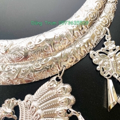 Vòng cổ dân tộc màu bạc họa tiết đôi chim công, kiềng cổ hầu đồng DT015