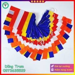 Cờ dây Phật Giáo, cờ Phật Đản vải Satanh chịu nắng mưa loại 8m 20 lá cờ