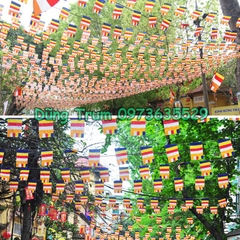 Cờ dây Phật Giáo, cờ Phật Đản vải Satanh chịu nắng mưa loại 8m 20 lá cờ