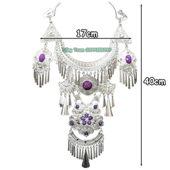 Kiềng tua dân tộc mặt lớn, vòng cổ dài phụ kiện hầu đồng DT006