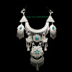 Kiềng tua dân tộc mặt lớn, vòng cổ dài phụ kiện hầu đồng DT006