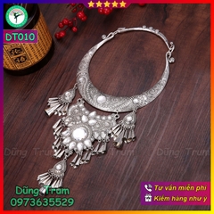 Vòng cổ dân tộc mặt dây chuyền, kiềng cổ dài hầu đồng hầu giá DT010