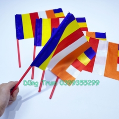 Cờ Phật Giáo cầm tay vải phi bóng bền đẹp