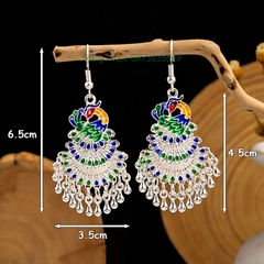 Bông tai dài họa tiết chim công phong cách Bohemian, khuyên tai dài cổ trang C872