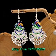 Bông tai dài họa tiết chim công phong cách Bohemian, khuyên tai dài cổ trang C872