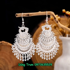 Bông tai dài họa tiết chim công phong cách Bohemian, khuyên tai dài cổ trang C872