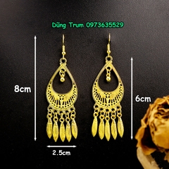 Đôi hoa tai dài tua rua cổ trang hầu đồng, bông tai dân tộc biểu diễn V765
