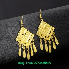 Đôi hoa tai dài tua rua cổ trang hầu đồng, bông tai dân tộc biểu diễn V765