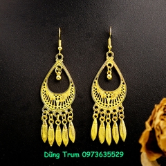 Đôi hoa tai dài tua rua cổ trang hầu đồng, bông tai dân tộc biểu diễn V765