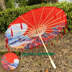 Ô Cổ Trang gắn tua rua chất liệu vải lụa đẹp, dù cổ trang biểu diễn trang trí