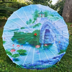 Ô Cổ Trang vải lụa đường kính 82cm họa tiết sắc nét dùng trang trí biểu diễn