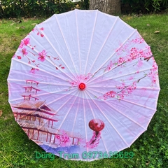 Ô Cổ Trang vải lụa đường kính 82cm họa tiết sắc nét dùng trang trí biểu diễn