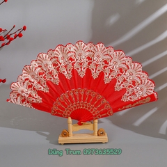 Quạt Cổ Trang Họa Tiết Hoa, Quạt Hoa Hầu Đồng DT383