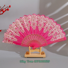 Quạt Cổ Trang Họa Tiết Hoa, Quạt Hoa Hầu Đồng DT383