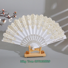 Quạt Cổ Trang Họa Tiết Hoa, Quạt Hoa Hầu Đồng DT383
