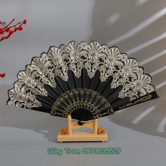 Quạt Cổ Trang Họa Tiết Hoa, Quạt Hoa Hầu Đồng DT383