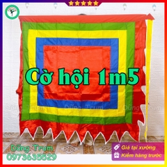 Cờ Thần Cờ Hội Ngũ Sắc 1m5 x 1m5 vải SaTanh chịu nắng mưa tốt