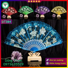 Quạt Cổ Trang Hoa, Quạt Ren Hoạt Tiết Hoa Đủ Màu Sắc DT384