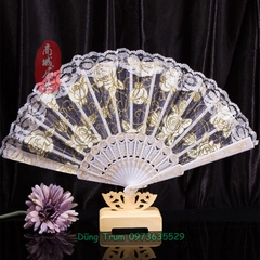 Quạt Cổ Trang Hoa, Quạt Ren Hoạt Tiết Hoa Đủ Màu Sắc DT384