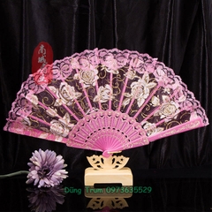 Quạt Cổ Trang Hoa, Quạt Ren Hoạt Tiết Hoa Đủ Màu Sắc DT384