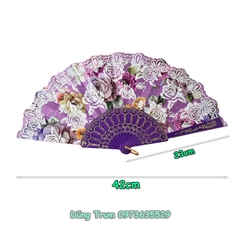 Quạt cổ trang cầm tay họa tiết hoa sặc sỡ nan nhựa bền đẹp DT386